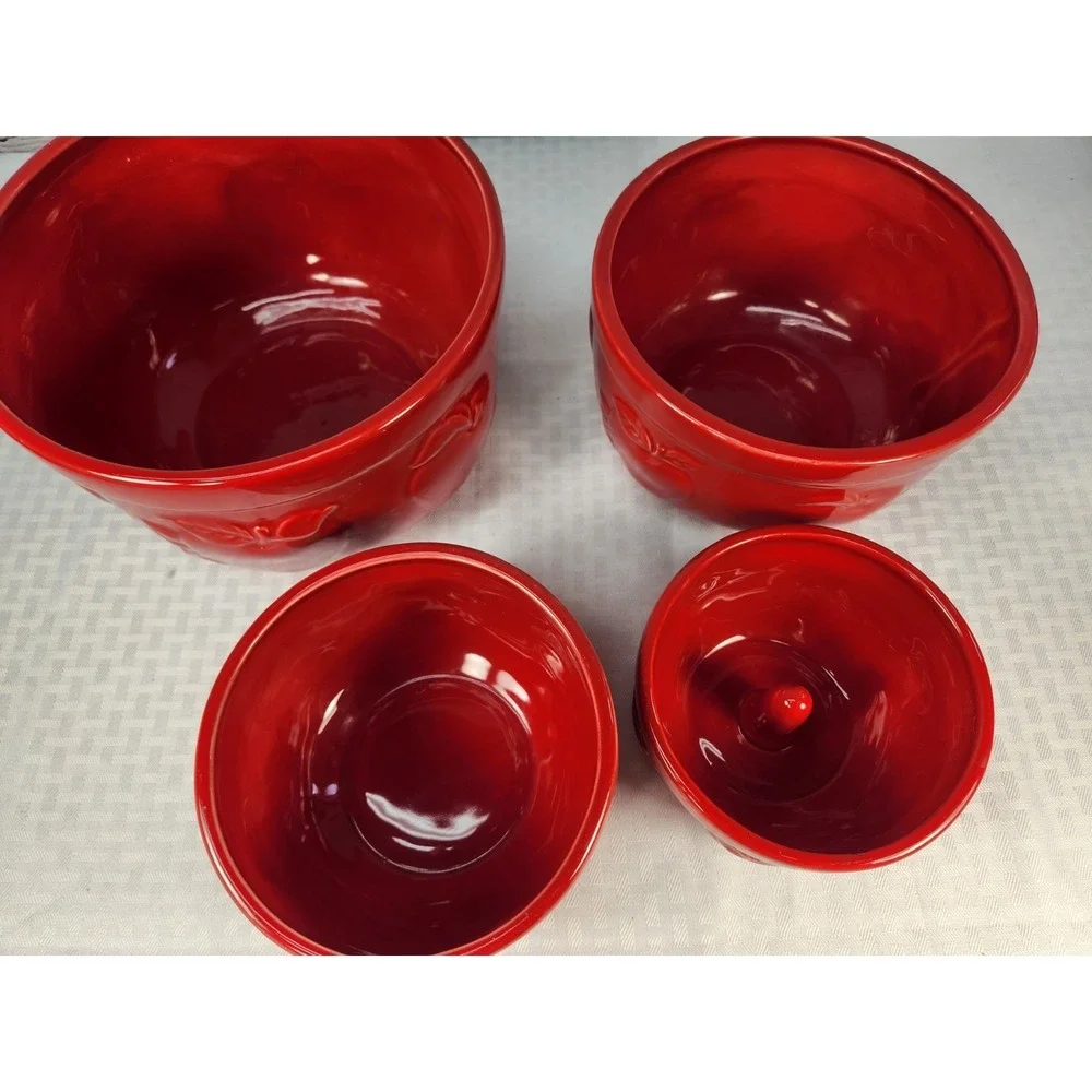 3 CRACKER BARREL Red Apple Nesting Bowls + Juicer Designed By Susan Winget
